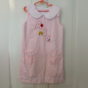 Stitchy Fish Pink Sleeveless Dress with ABC Embroidery